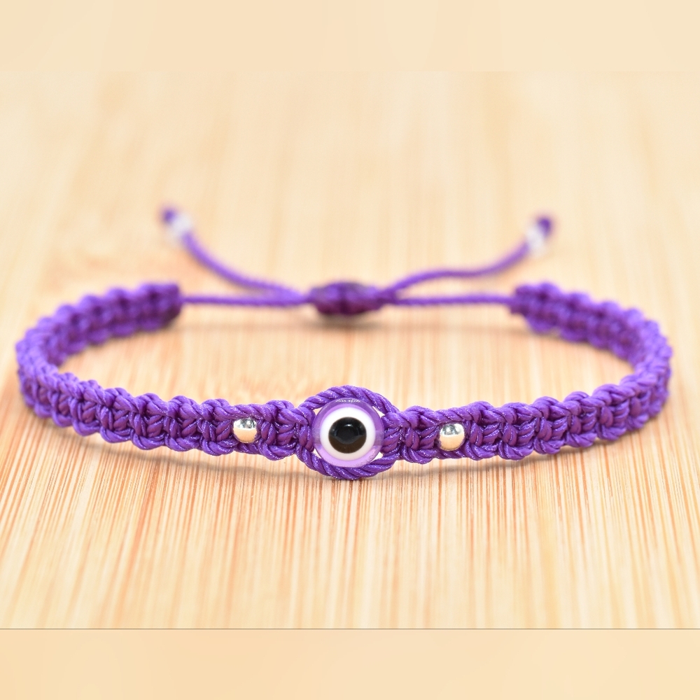 Evil eye bracelet, purple bracelet, evil eye wristband, braided evil eye jewelry